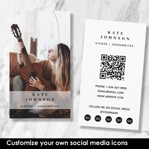 Singer Musician Photo Custom Social Media QR Code Business Card