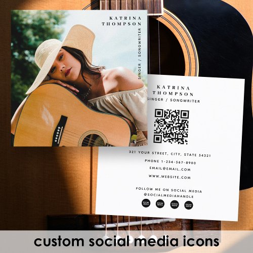 Singer Musician Photo Guitarist QR Code  Square Business Card