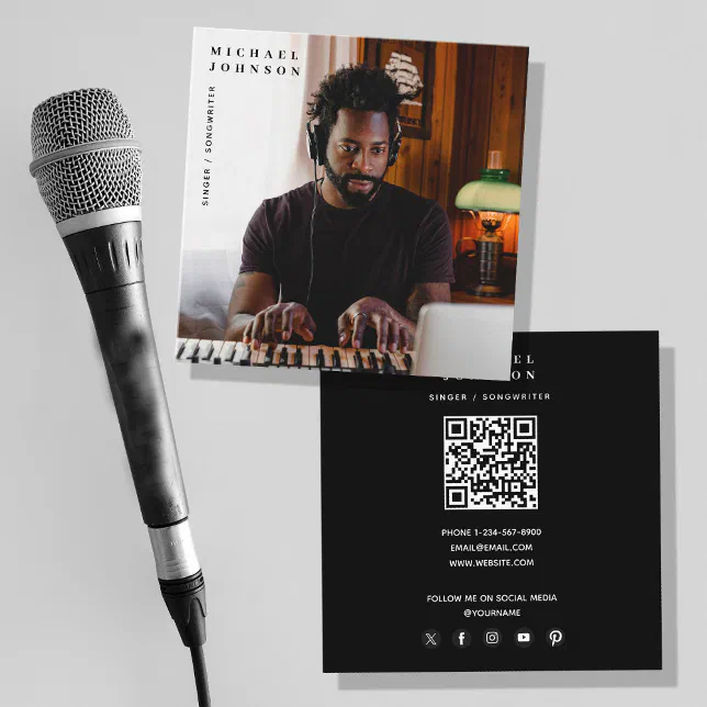 Singer Musician Photo Performer QR Code Square Business Card | Zazzle