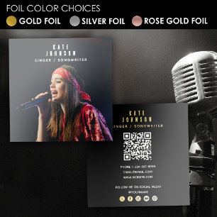 Singer Musician Photo Social Media QR Code Gold Foil Business Cards