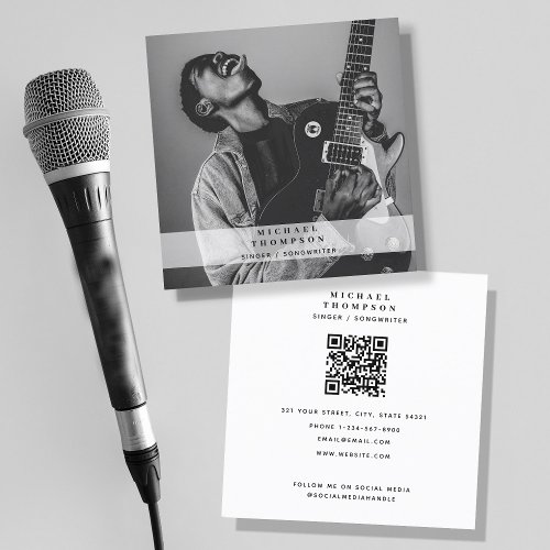 Singer Musician Photo Social Media QR Code Square Business Card