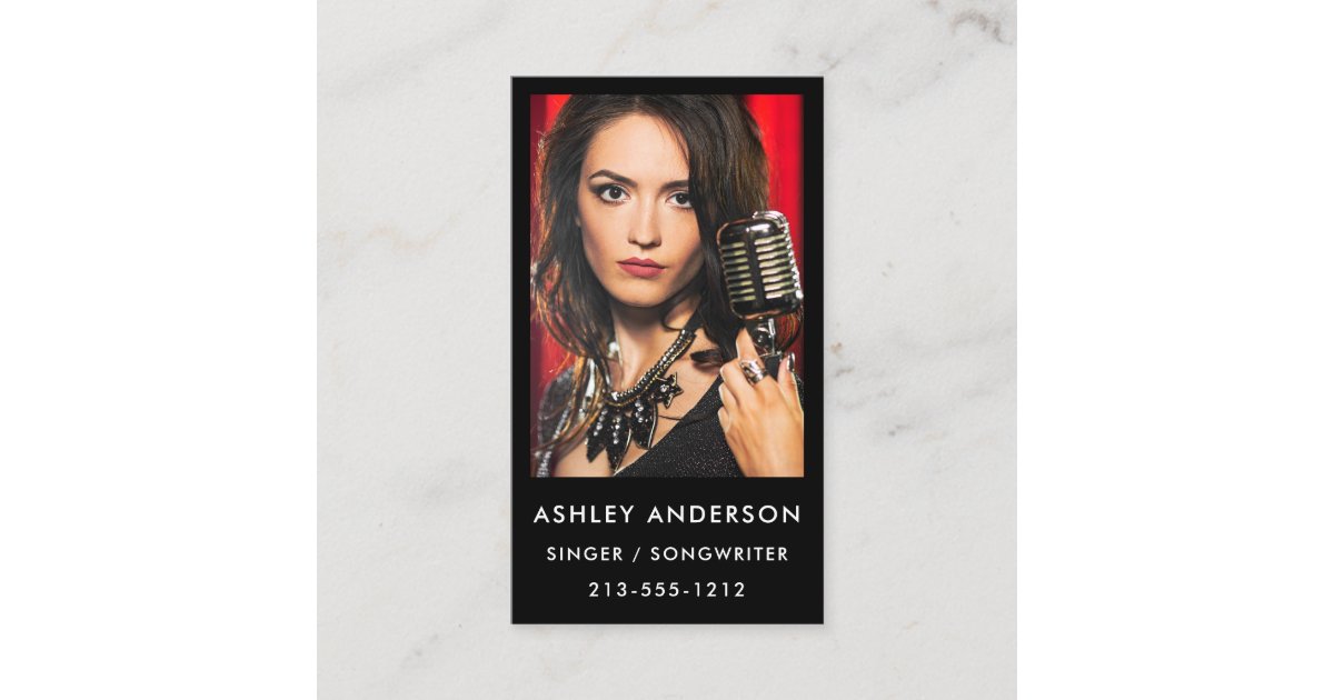 Singer Musician Promo Photo Business Card Blk Zazzle