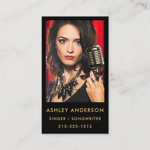 Singer Musician Promo Photo Business Card Gold
