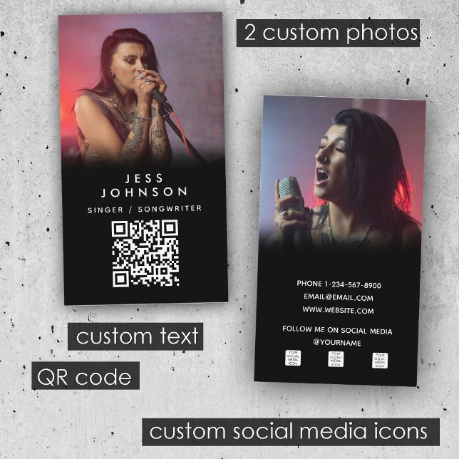 Singer Musician Songwriter Band Photo QR Code  Business Card (Singer Musician Songwriter Band Photo QR Code Business Card)