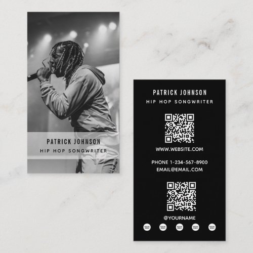 Singer Musician Songwriter Photo Hip Hop 2 QR Code Business Card