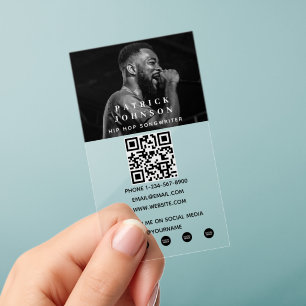Singer Musician Songwriter Photo Hip Hop QR Code Clear Business Cards