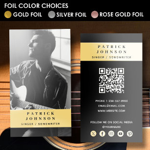 Singer Musician Songwriter Photo QR Code Gold Foil Business Cards