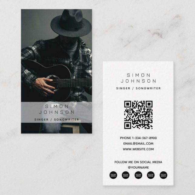 Singer Musician Songwriter Photography QR Code   Business Card (Front/Back)