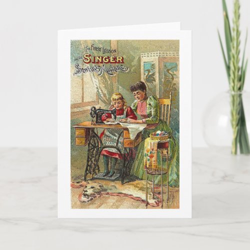 Singer Sewing Machine Ad The First Lesson Card