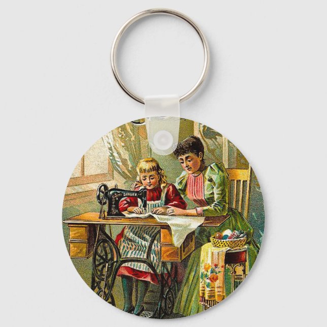Singer Sewing Machine "The First Lesson" Vintage Keychain (Front)