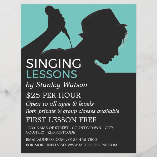 Singer Silhouette, Vocalist Lessons Advertising Flyer (Front)