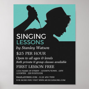 Singer Silhouette, Vocalist Lessons Advertising Poster