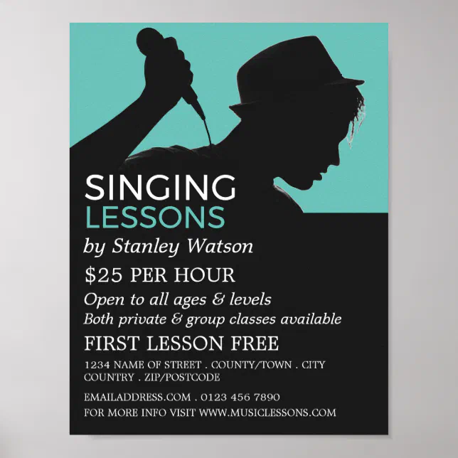 Singer Add Poster Singer Silhouette, Vocalist Lessons Advertising Poster | Zazzle