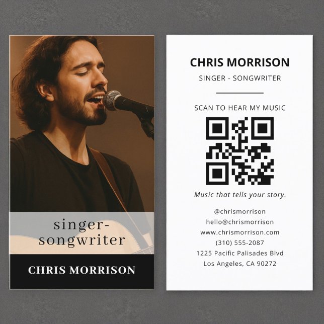 Singer Songwriter Music QR Code Photo Business Card (Creator Uploaded)