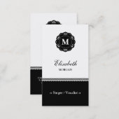 Singer / Vocalist - Elegant Black Lace Monogram Business Card (Front/Back)