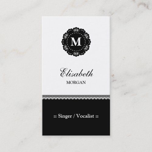 Singer  Vocalist _ Elegant Black Lace Monogram Business Card