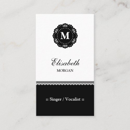 Singer / Vocalist - Elegant Black Lace Monogram Business Card Templates
