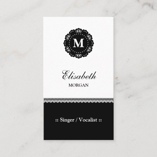 Customizable Singer / Vocalist - Elegant Black Lace Monogram Business Card Templates