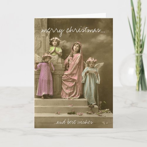 Singing angel vintage christmas greeting card