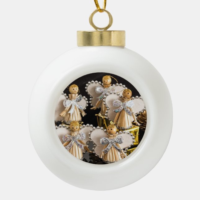 Singing Angels  Ceramic Ball Christmas Ornament (Front)