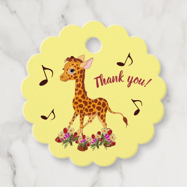 Singing Baby Giraffe in Flower Thank You Favor Tag