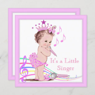 Singing Baby Shower Cute Girl Pink Music Invitation