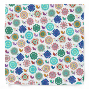 Singing Bird and Mandala Cute Folk Art Pattern Bandana