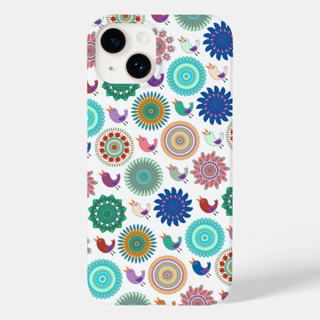 Singing Bird and Mandala Cute Folk Art Pattern Case-Mate iPhone Case (Back)