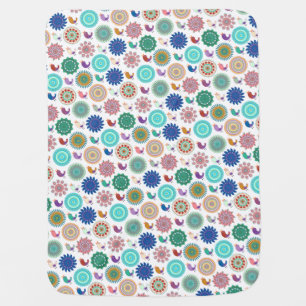Singing Bird and Mandala Folk Art Pattern Baby Blanket