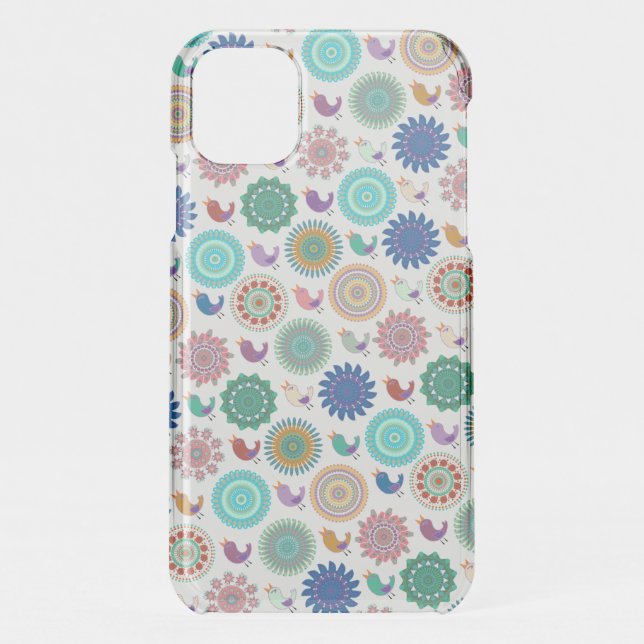 Singing Bird and Mandala Folk Art Pattern Uncommon iPhone Case (Back)