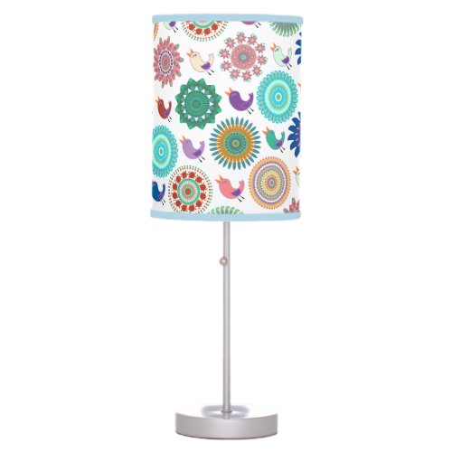 Singing Bird and Mandala Folk Art Table Lamp