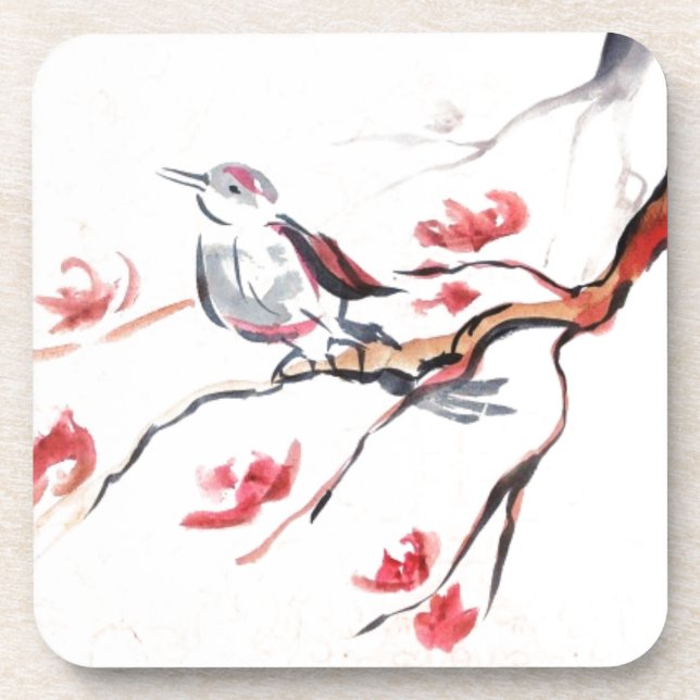 Singing Bird Background Drink Coaster (Front)