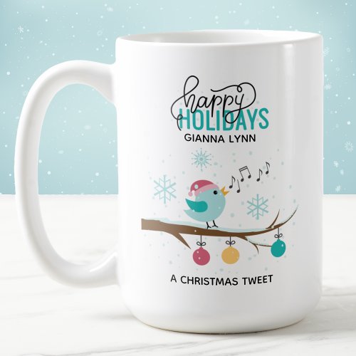 Singing Bird Christmas Tweet Personalized Holiday Coffee Mug
