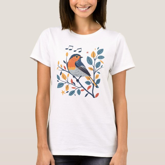 Singing Bird on Branch T-Shirt – Nature & Music Gr (Front)