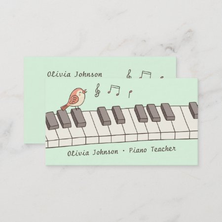 Singing Bird On Keyboard Music Piano Teacher Business Card