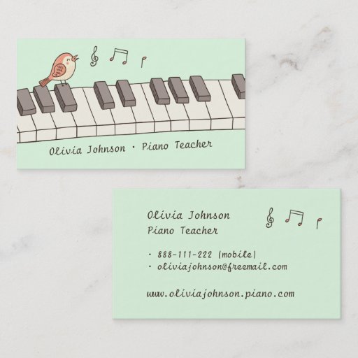 Customizable Singing Bird on Keyboard Music Piano Teacher Business Card