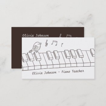 Singing Bird On Piano Doodle Music Piano Teacher Business Card by RustyDoodle at Zazzle