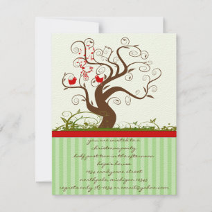 Singing Bird Tree Swirl Christmas Party Invitation