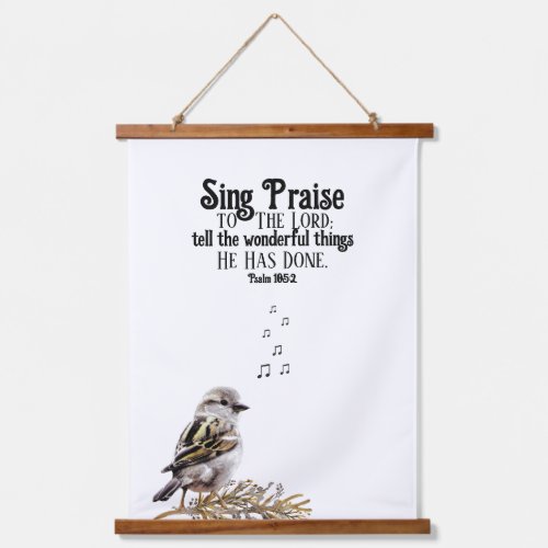 Singing Bird with Music Notes Psalm Bible Verse Hanging Tapestry