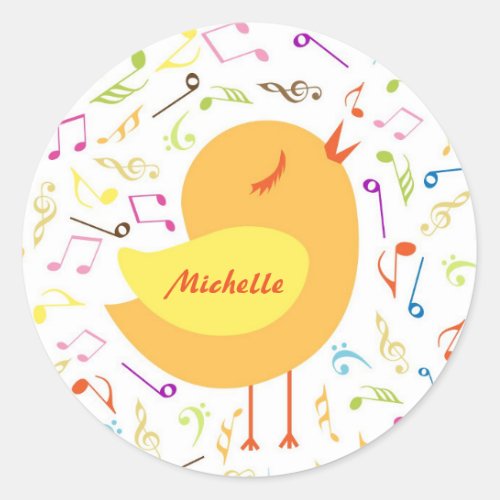 Singing Bird with Musical Notes Custom Stickers