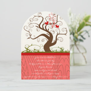 Singing Bird Wood Grain Tree Christmas Dinner Invitation