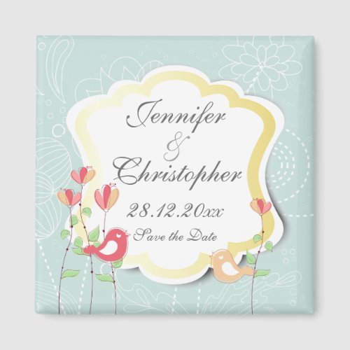 Singing Birds and Flowers Gold Frame Save the Date Magnet