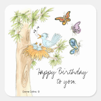 Singing Birds Birthday Sticker