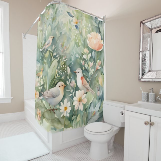 Singing birds shower curtain (In Situ)