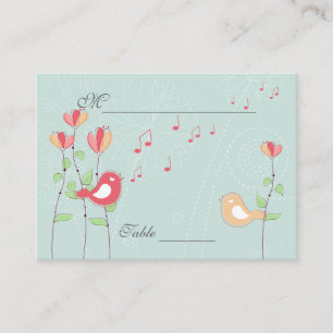 Singing Birds with Flowers Wedding Place Setting Card
