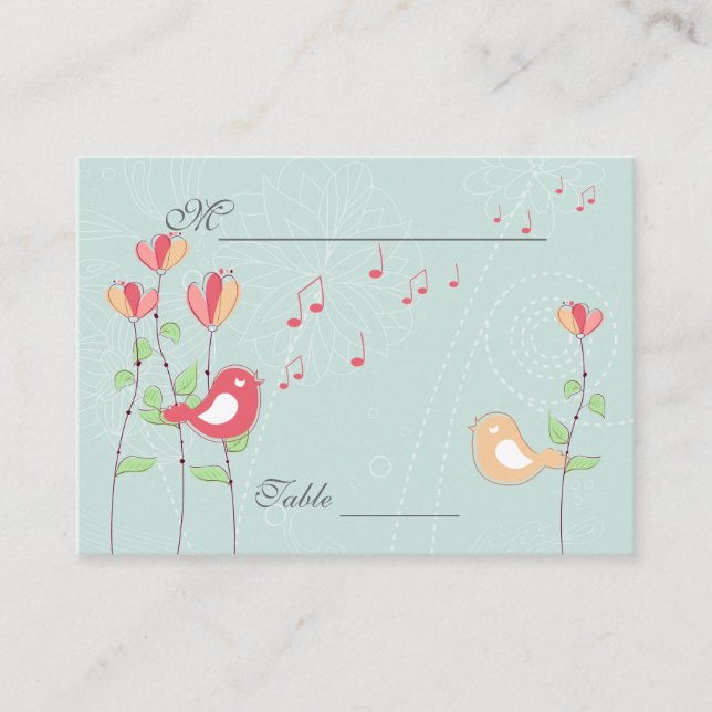 Singing Birds with Flowers Wedding Place Setting Place Card (Front)