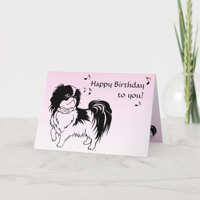 Singing Black and White Dog Pink Birthday Card (Front)