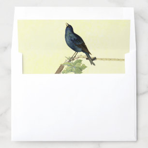 Singing Black Bird on Branch Leaves Caterpillar Envelope Liner