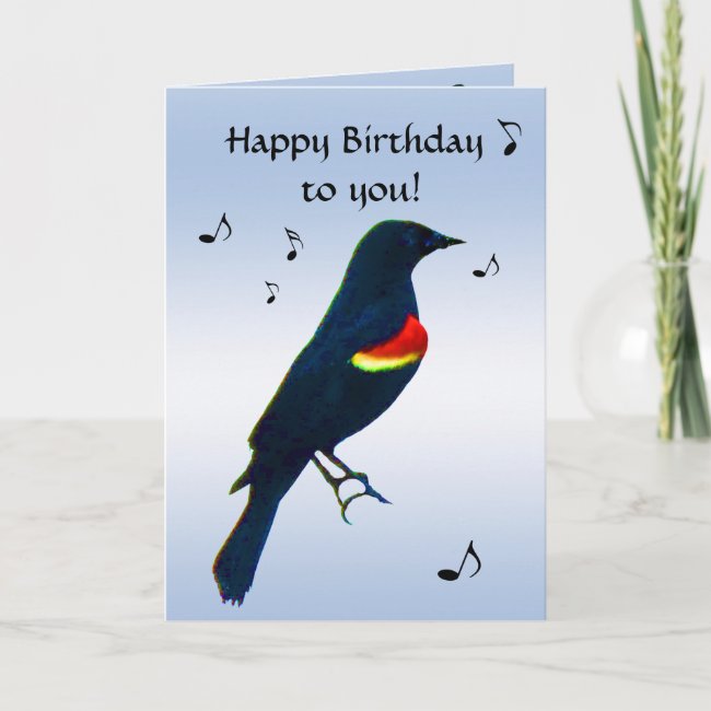 Singing Blackbird Blue Birthday Card