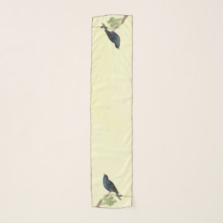 Singing Blackbird on Branch Caterpillar Yellow Scarf